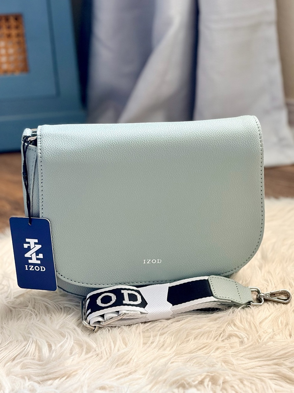 Izod Sage Green Saddle Bag Crossbody with Branded Strap - Picture 3 of 13